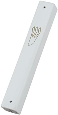 Peer Hastam White Wood Mezuzah Case With Gold Shin