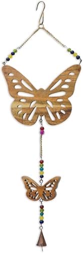 Wooden Butterfly Windchime with Antiqued Gold Finish