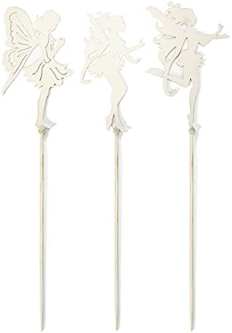 Sungmor 3PC Shabby Chic White Metal Fairy Garden Stakes