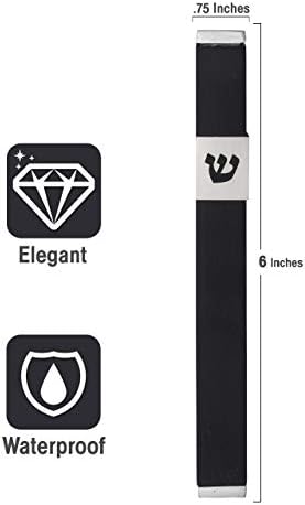 AS Mezuzah Case with Modern Shin Design Black 6 Inches
