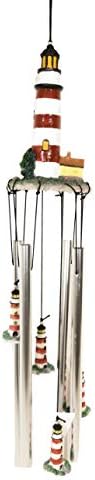 Ebros Nautical Lighthouse Wind Chime with Red White Striped Bands