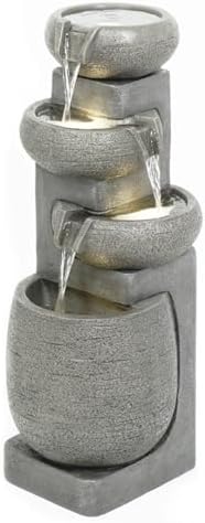 36in Grey Waterfall Fountain with LED Lights