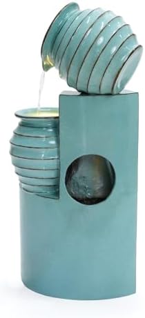 LuxenHome 30 Inch Tall Aqua Blue Water Fountain with LED Lights