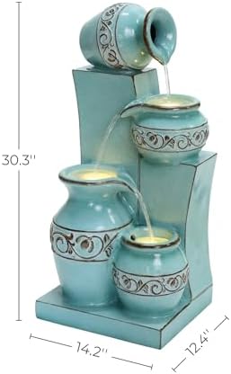 LuxenHome 30 Inch Tall Aqua Blue Water Fountain with LED Lights 1