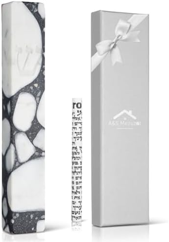 AS Mezuzah Quartz Case with Engraved Shin Design Grey Terrazzo 7 Inches