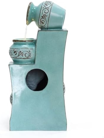 LuxenHome 30 Inch Tall Aqua Blue Water Fountain with LED Lights 1