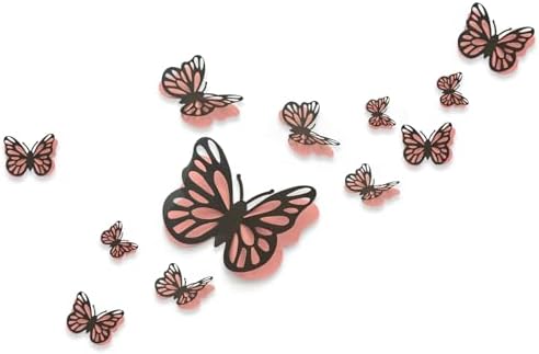 3D Pink Butterfly Wall Art with Removable Stickers - 48 Pcs Black Pink