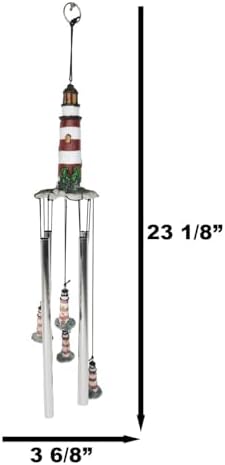 Ebros Nautical Lighthouse Wind Chime with Red White Striped Bands