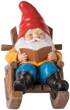 Garden Gnome Reading in Rocking Chair Resin Outdoor Statue