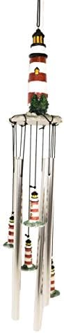 Ebros Nautical Lighthouse Wind Chime with Red White Striped Bands