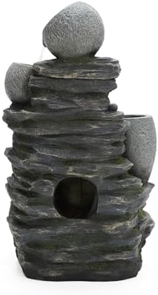 LuxenHome 29 Inch Tall Outdoor Water Fountain with LED Lights