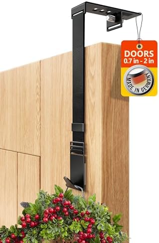 Menz Wreath Hanger for Front Door - Adjustable Metal Hook Black