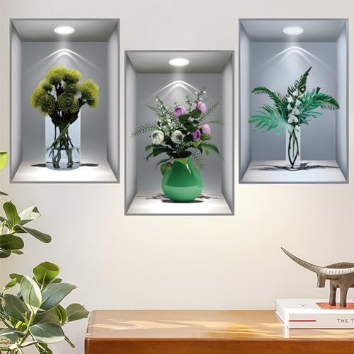3D Green Potted Plants Wall Stickers 3 Pcs Home Decor
