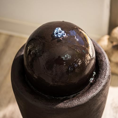 XBrand 2598W Round Stone Textured Sphere Water Fountain with LED Lights