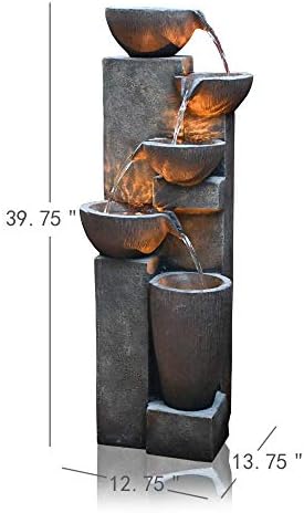 SunJet 5-Tier Outdoor Resin Fountain with LED Lighting