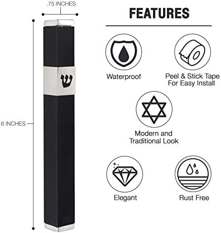 AS Mezuzah Case with Modern Shin Design Black 6 Inches