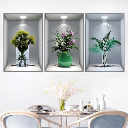 3D Green Potted Plants Wall Stickers 3 Pcs Home Decor