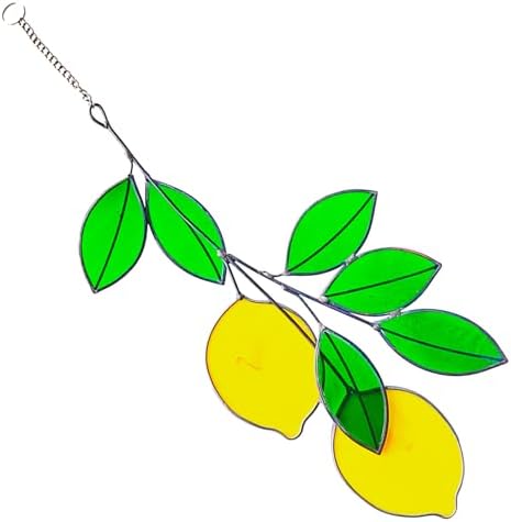 Green Lemon Plant Stained Glass Window Hanger
