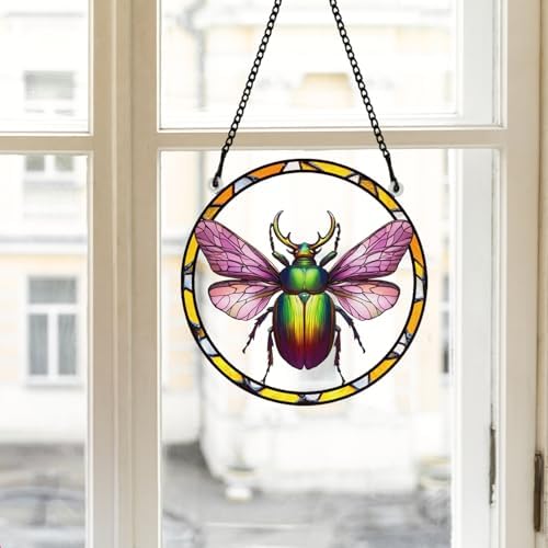 PLIGREAT Realistic Beetle Stained Glass Suncatcher