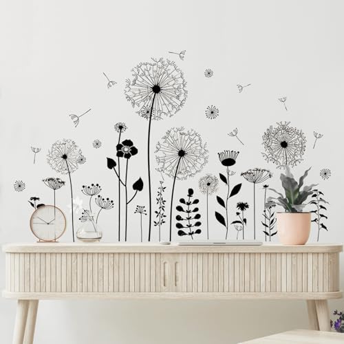 Supzone Black Dandelion Wall Sticker with Butterfly Design