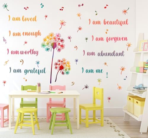 Colorful Dandelion Wall Stickers Motivational Quotes DIY Art