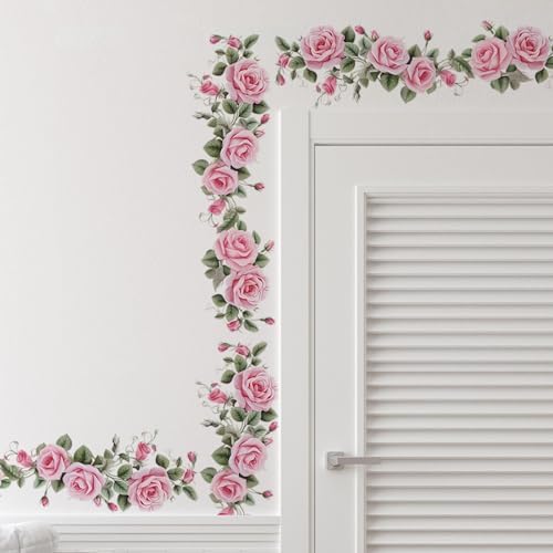 Pink Siren Rose Flower Vine Wall Stickers by sacinora