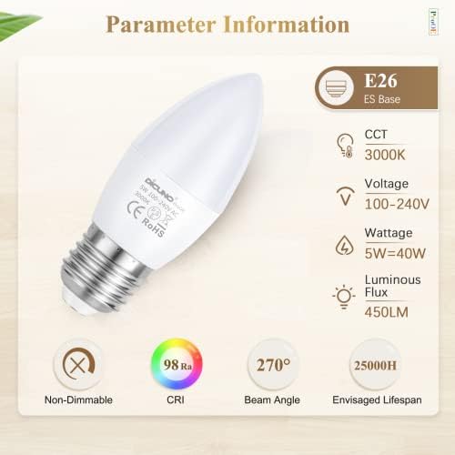 DiCUNO ProOE E26 LED Bulb 5W Warm White 3000K 2 Pack