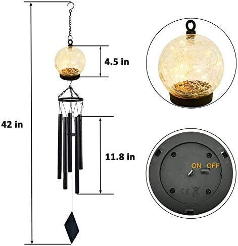 42 Inch Wind Chimes with Solar Powered Lights for Outdoor Use
