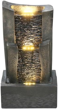 3-Tiers Outdoor Rock Water Fountain with LED Light