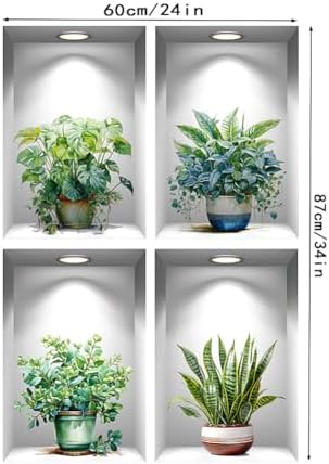 3D Green Plant Wall Decals for Living Room Decor