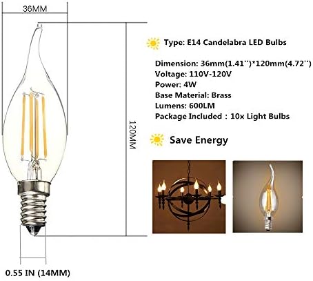 Chrasy E14 Base LED Bulbs 4W 10 Pack Warm White Candle Lamp Bulb
