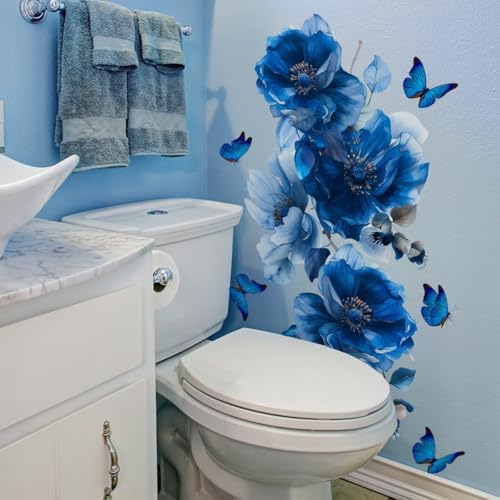 Blue Floral Butterfly Wall Stickers for Home Decor