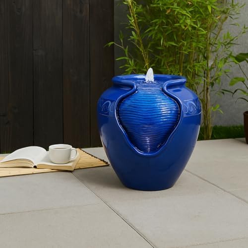 Teamson Home Royal Blue Outdoor Water Fountain with LED Lights and Pump