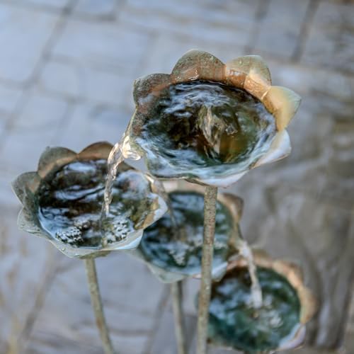 XBrand Metal Multi-Tiered Flower Water Fountain Silver 35 Inch Tall