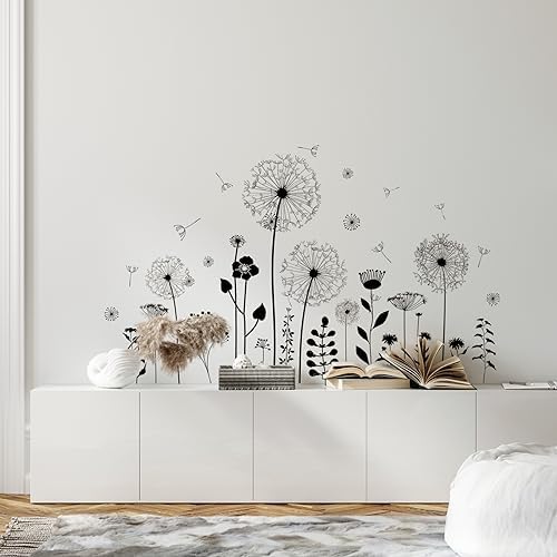 Supzone Black Dandelion Wall Sticker with Butterfly Design