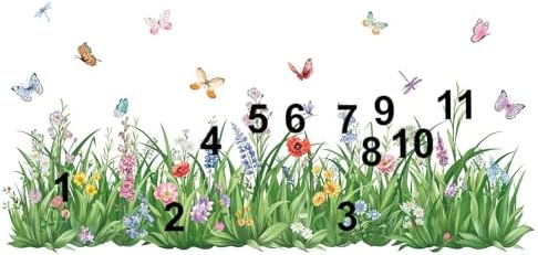 Wondever Green Grass Wall Decals with Flowers and Butterflies