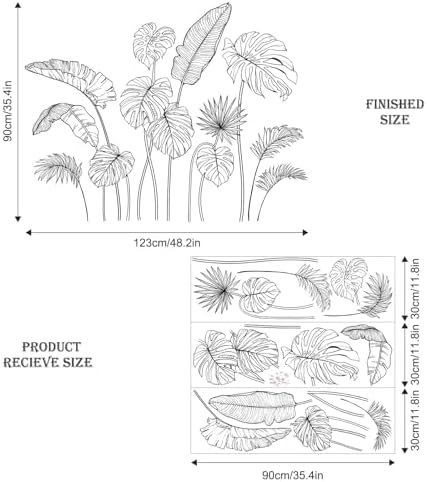 Supzone Black and White Tropical Plants Wall Decals