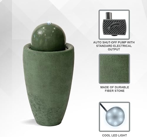 XBrand 2598 H Round Stone Water Fountain with LED Lights