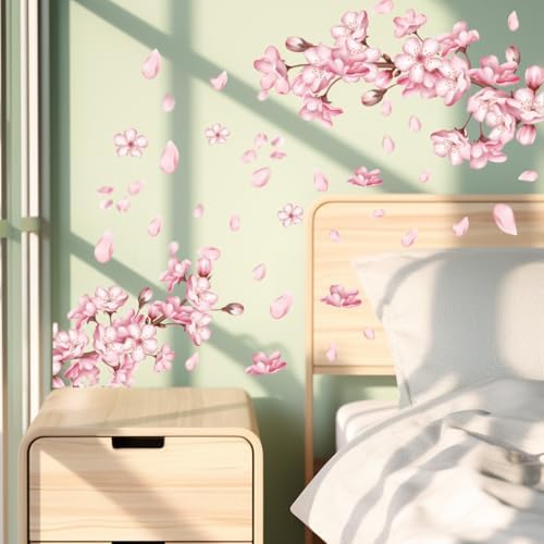 Pink Peach Blossom Wall Stickers for Home Bedroom Decoration