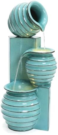 LuxenHome 30 Inch Tall Aqua Blue Water Fountain with LED Lights