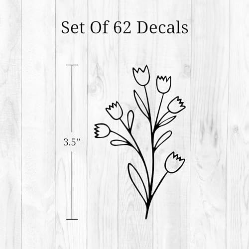 Small Black Flowers Peel and Stick Wall Decals Set of 62