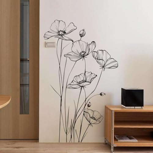 Black and White Poppy Wall Decal Minimalist Botanical Art