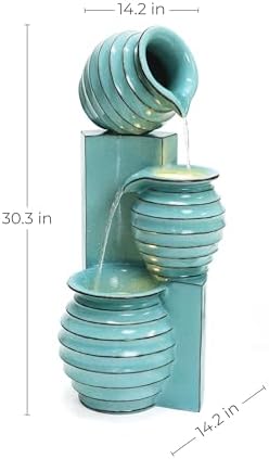 LuxenHome 30 Inch Tall Aqua Blue Water Fountain with LED Lights