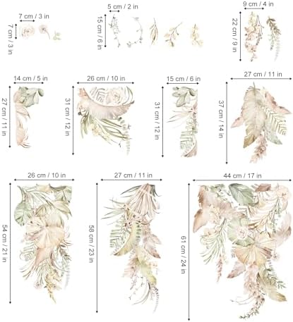 decalmile Large Boho Hanging Leaf Wall Decals