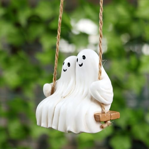 Swing Ghost Couple Garden Statue Outdoor Halloween Decor