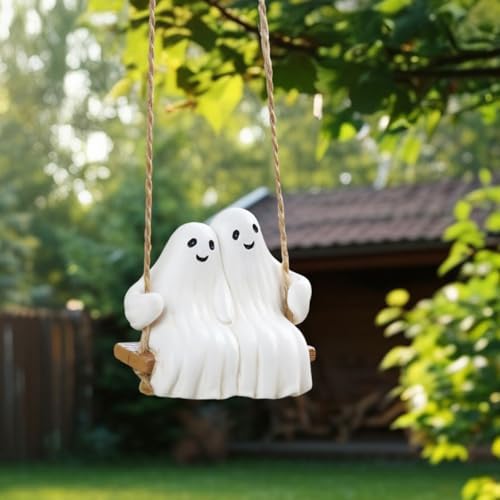 Swing Ghost Couple Garden Statue Outdoor Halloween Decor