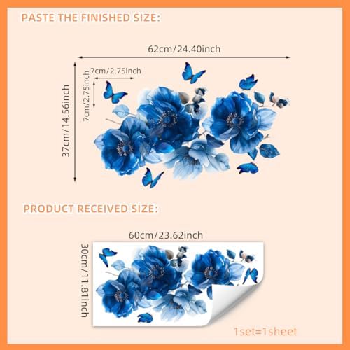 Blue Floral Butterfly Wall Stickers for Home Decor