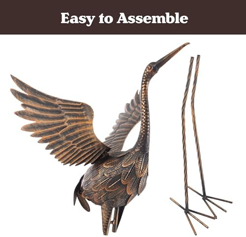Pure Garden 35-Inch Flying Crane Metal Statue