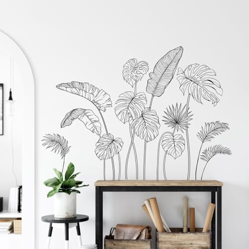 Supzone Black and White Tropical Plants Wall Decals
