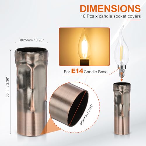 PATIKIL 24 Inch Tall Candle Covers Metal E14 Chandelier Socket Sleeves 10 Pcs